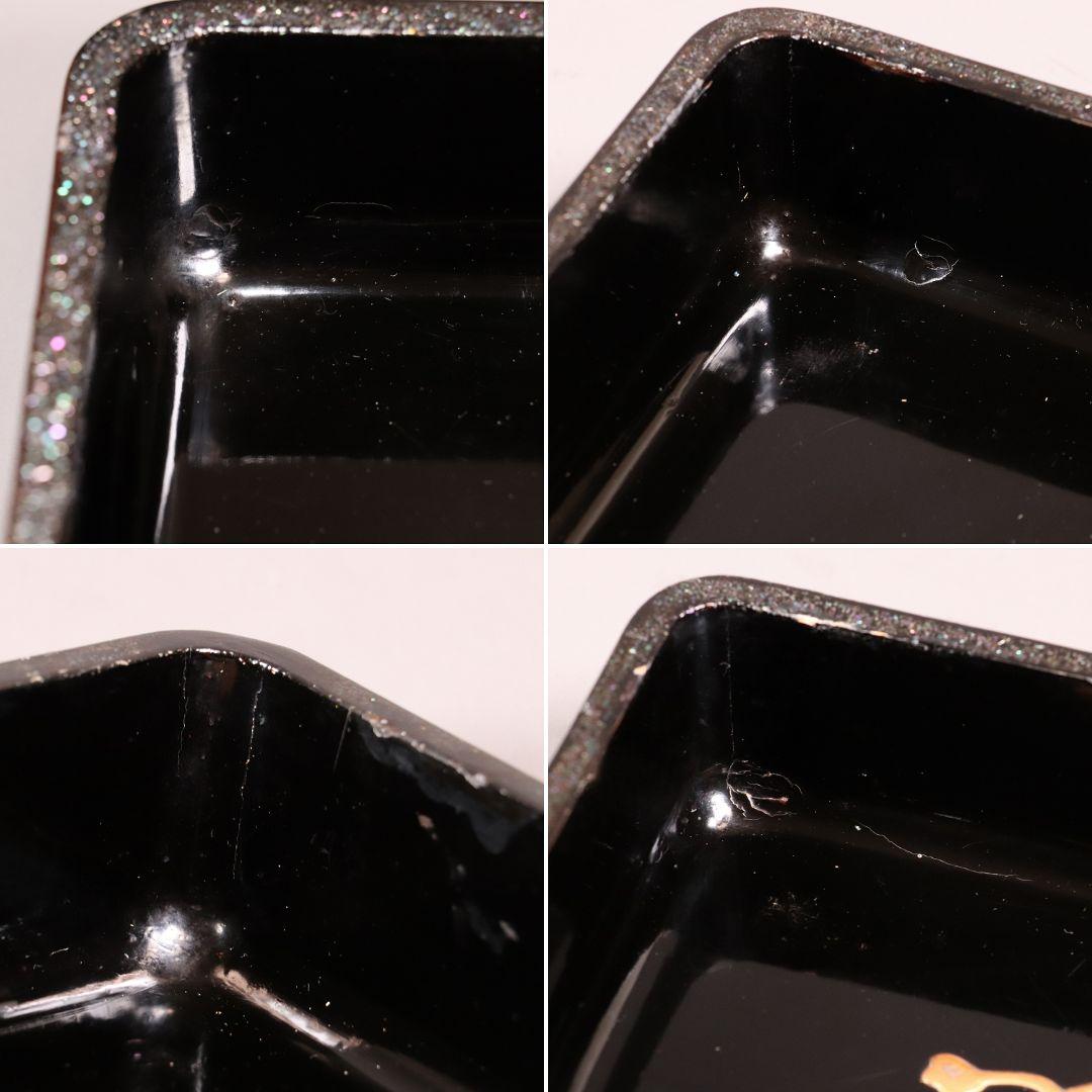 時代 光琳蒔絵 脇取盆 二枚 螺鈿 菊 金銀蒔絵 長方盆 広蓋 黒塗 MA404