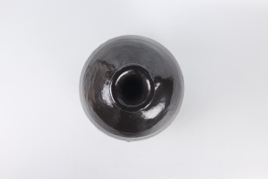 中国美術 　宋代 建窯 油滴釉 瓶 天目 古陶磁 時代物 台付 ED5-11