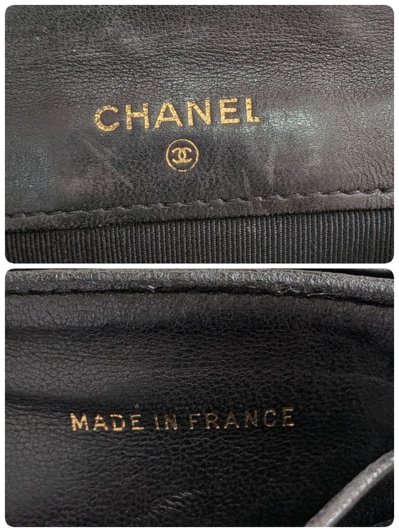 シャネル　ビコローレ　Wホック折り財布　黒　ラムスキン　チェーンウォレット