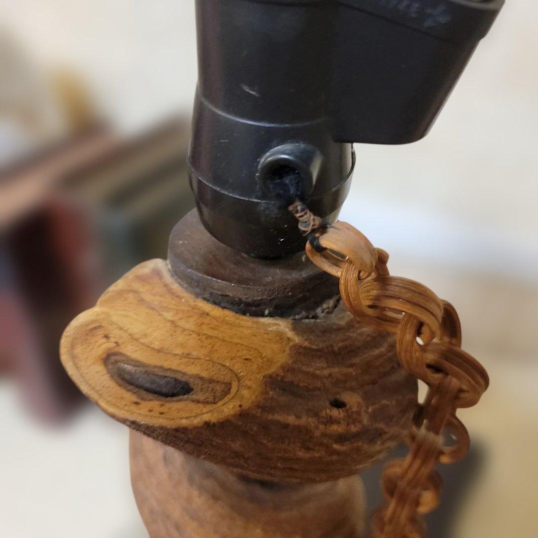 {森の贈り物}　アンティークフロアライト　藤つる木製スタンド　希少　骨董工芸品