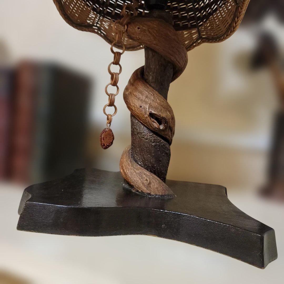 {森の贈り物}　アンティークフロアライト　藤つる木製スタンド　希少　骨董工芸品