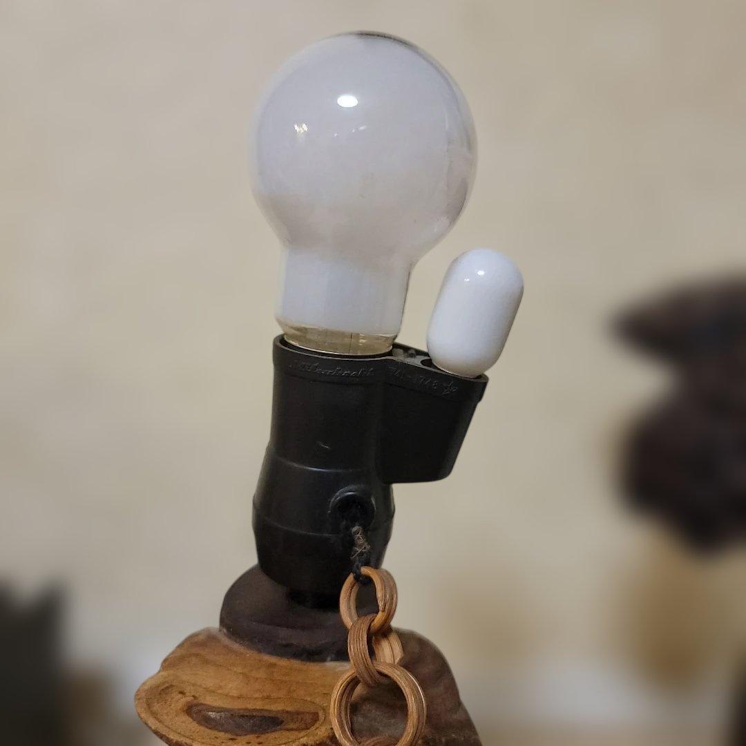 {森の贈り物}　アンティークフロアライト　藤つる木製スタンド　希少　骨董工芸品