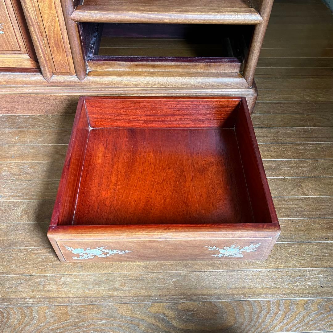 【アンティーク】中国家具 天然木 無垢材 茶箪笥 飾り棚 唐木 螺鈿細工 古家具