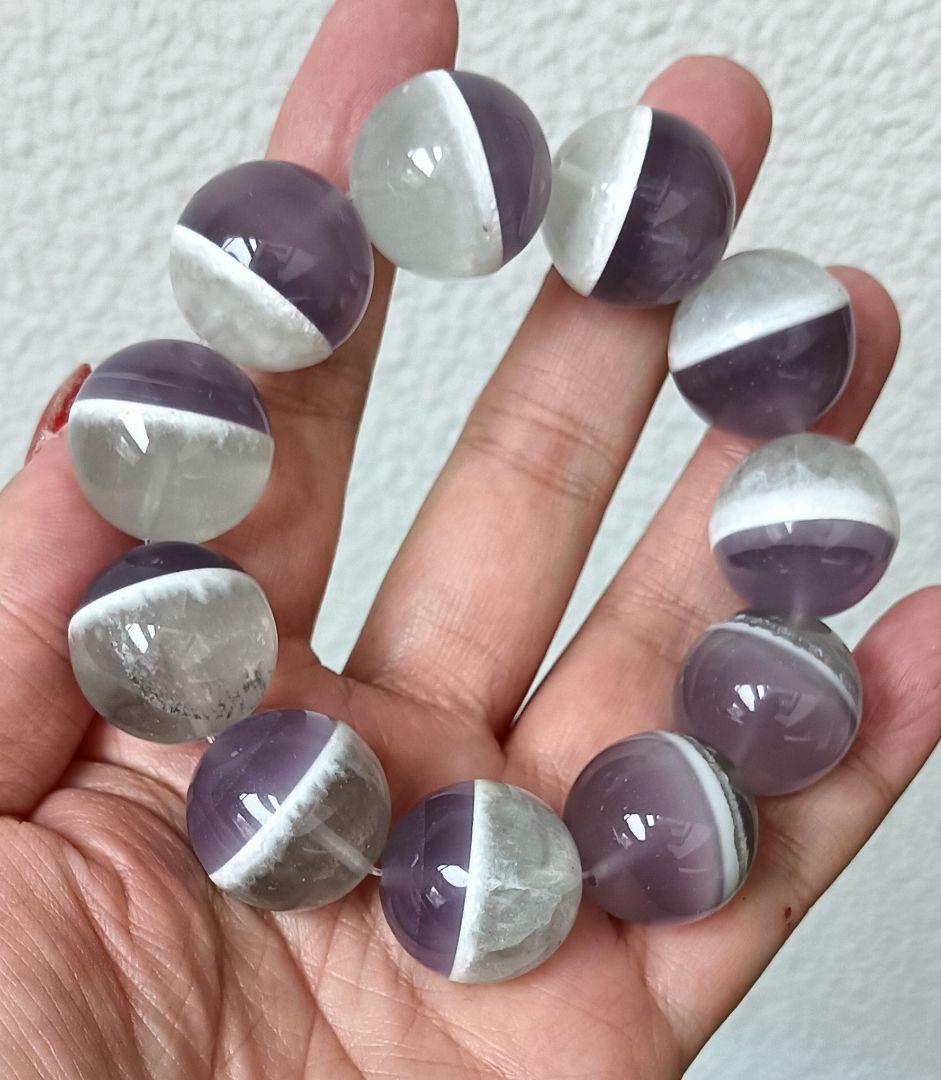 激レア石!!フローライトとホワイトガーデン共生特大約20mmブレスレット❤