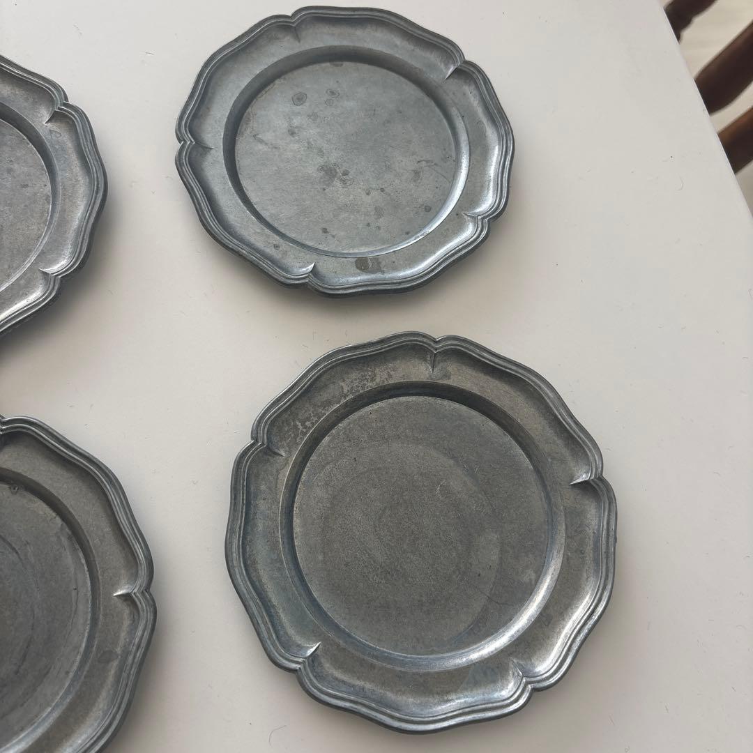 ピューター　花リム　小皿６枚セット　ヴィンテージ アンティーク