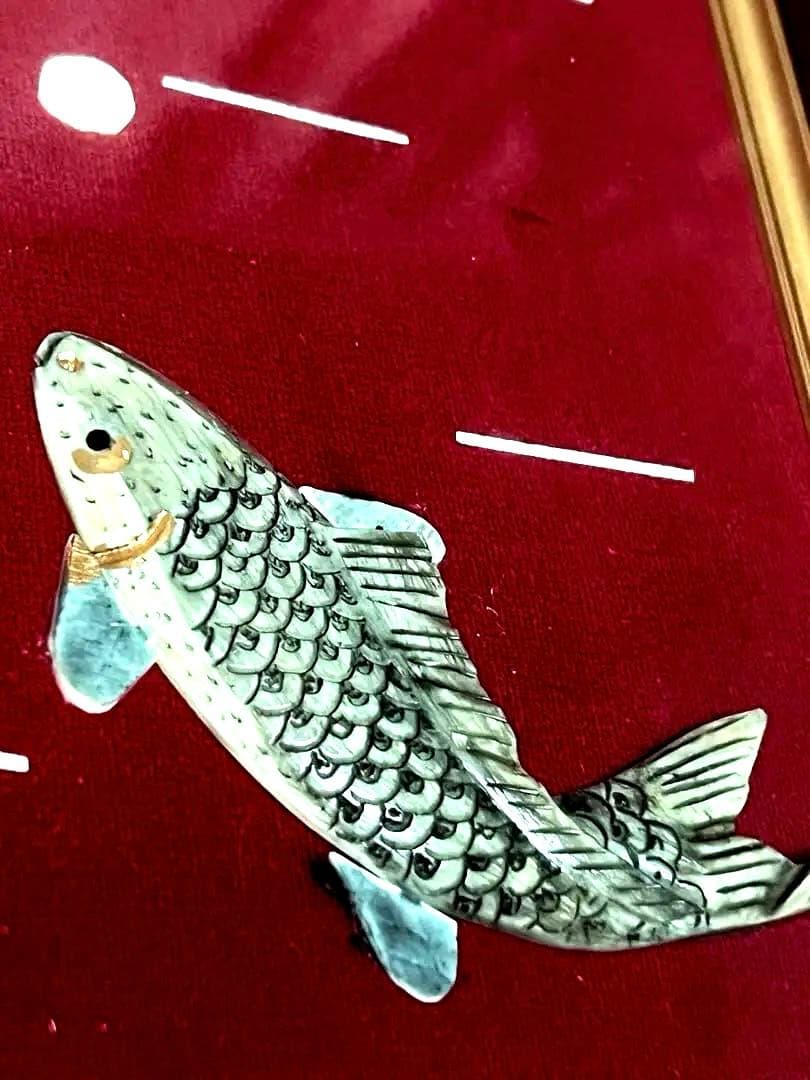 素晴らしい美品　美術　彫刻画　錦鯉　本象牙　永象作　額縁サイズ41X39センチ位