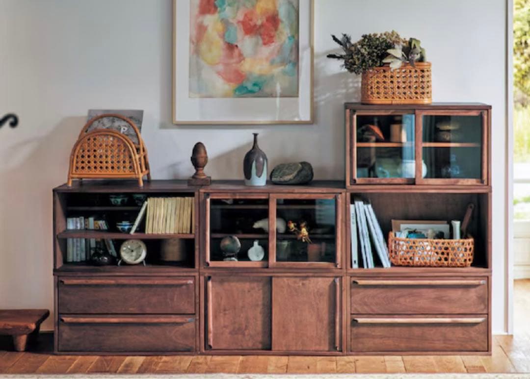 木製ディスプレイユニットボックス　アンティーク収納家具　計3点