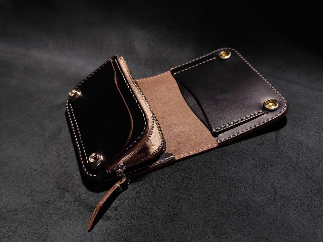 HORWEENクロムエクセル ショートトラッカーウォレット⑬　ブラック　コンチョ