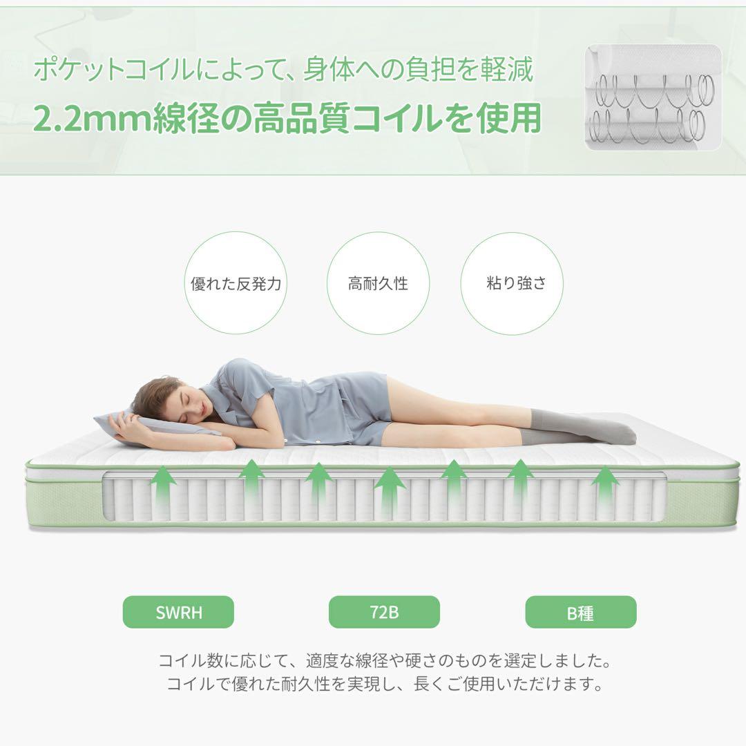 高密度ポケットコイルマットレス クイーン 厚さ18cm 体圧分散 やや硬め高反発