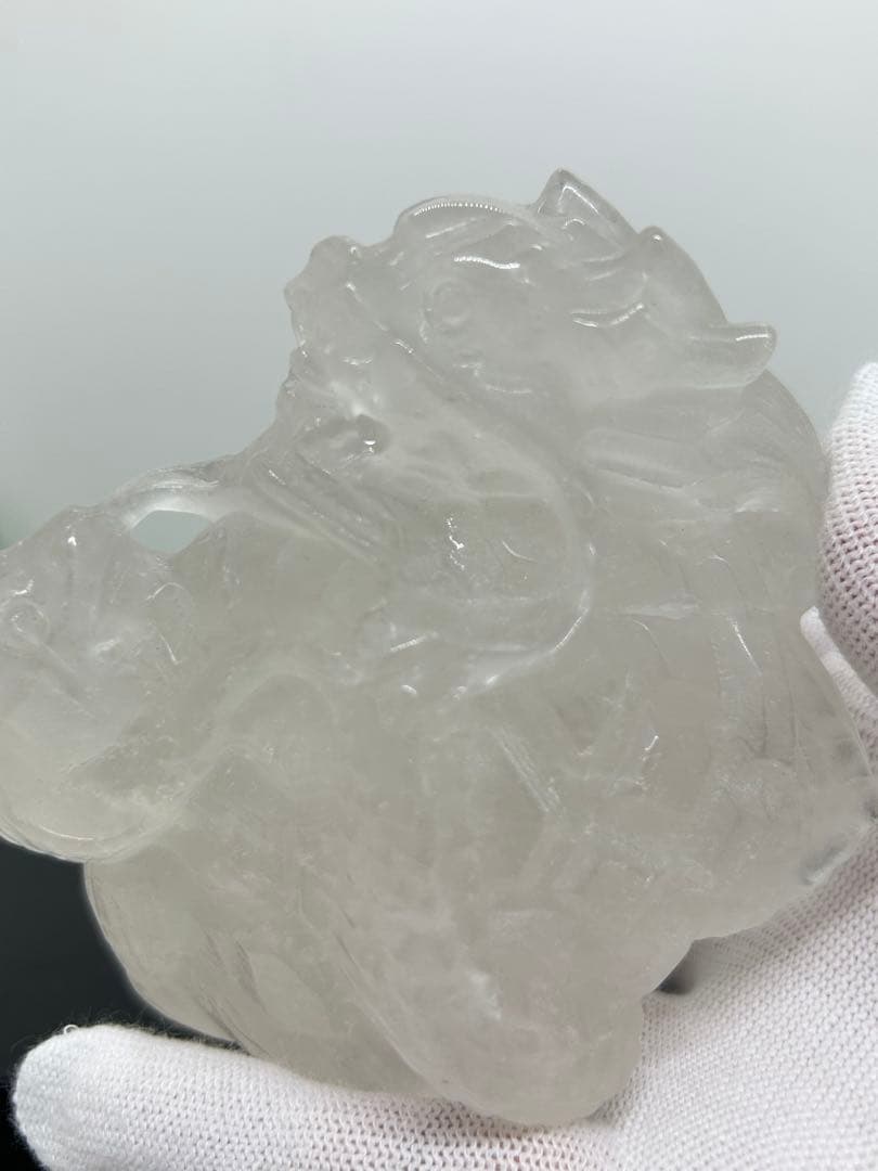 天然石みるく水晶　玄武龍亀置物　No.1969