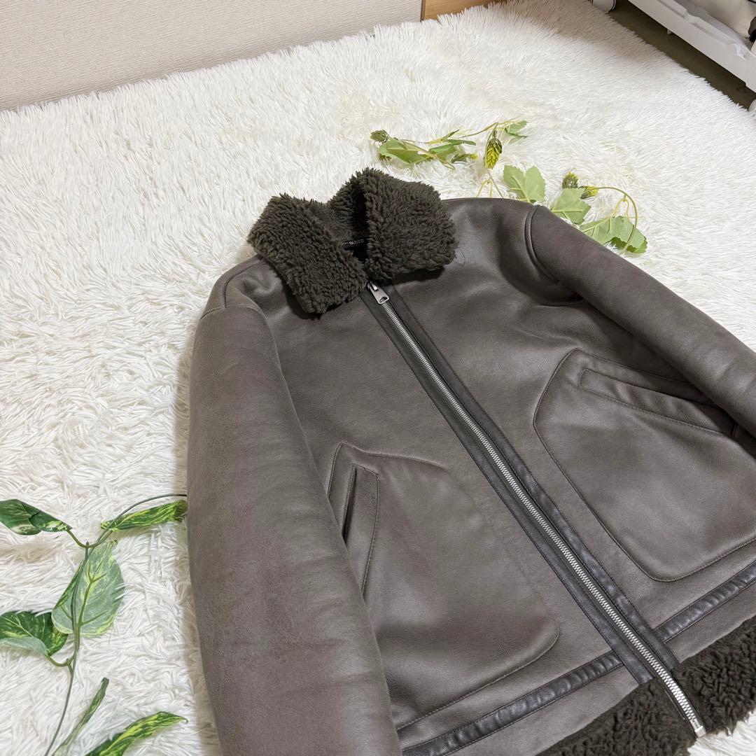 美品　ZARA　フライトジャケット　フェイクレザー　ボア　モカブラウン　Ｌサイズ