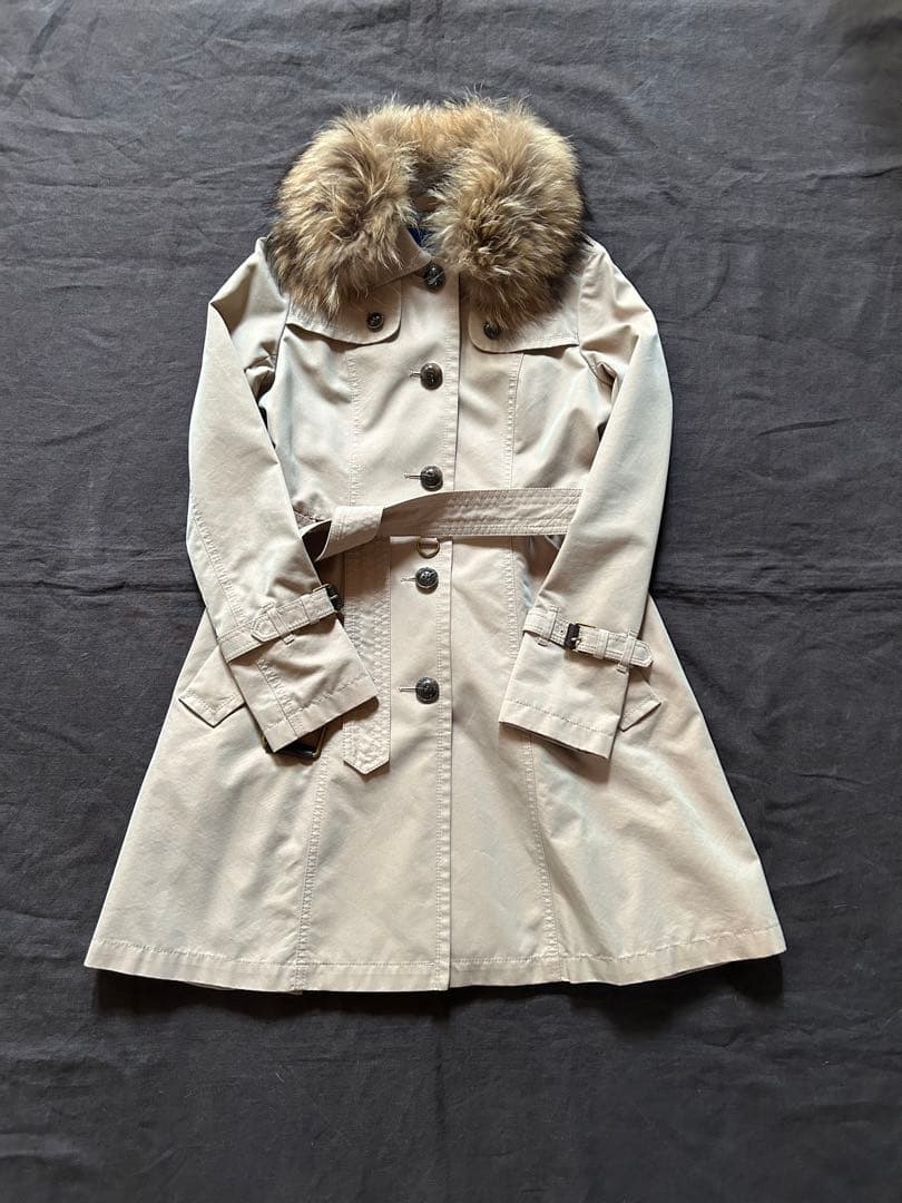 値下げ バーバリーブルーレーベルファー付トレンチコート36 美品