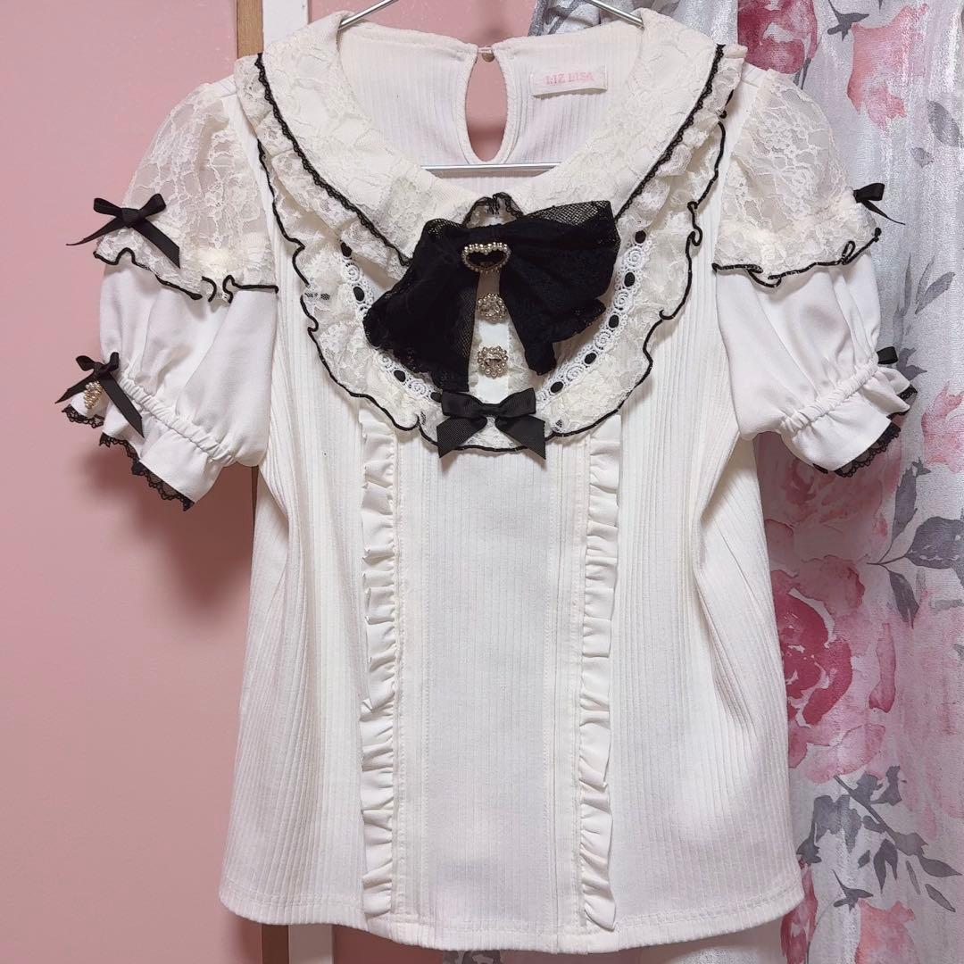 LIZLISA はしごレースハートカットトップス ブラック