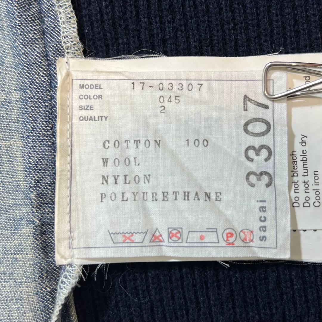 3340【美品】サカイ　ドッキングデニムシャツ リブニット　異素材　インディゴ