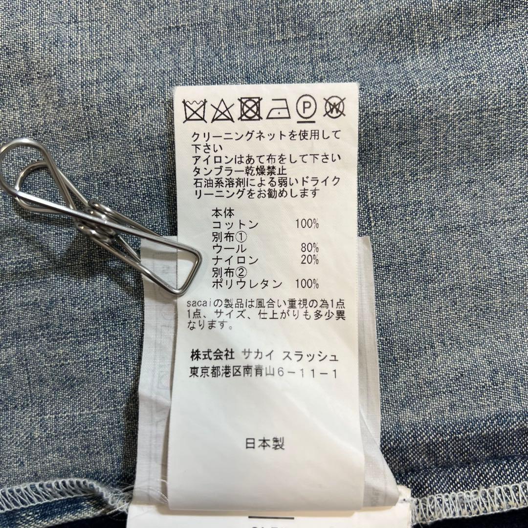 3340【美品】サカイ　ドッキングデニムシャツ リブニット　異素材　インディゴ