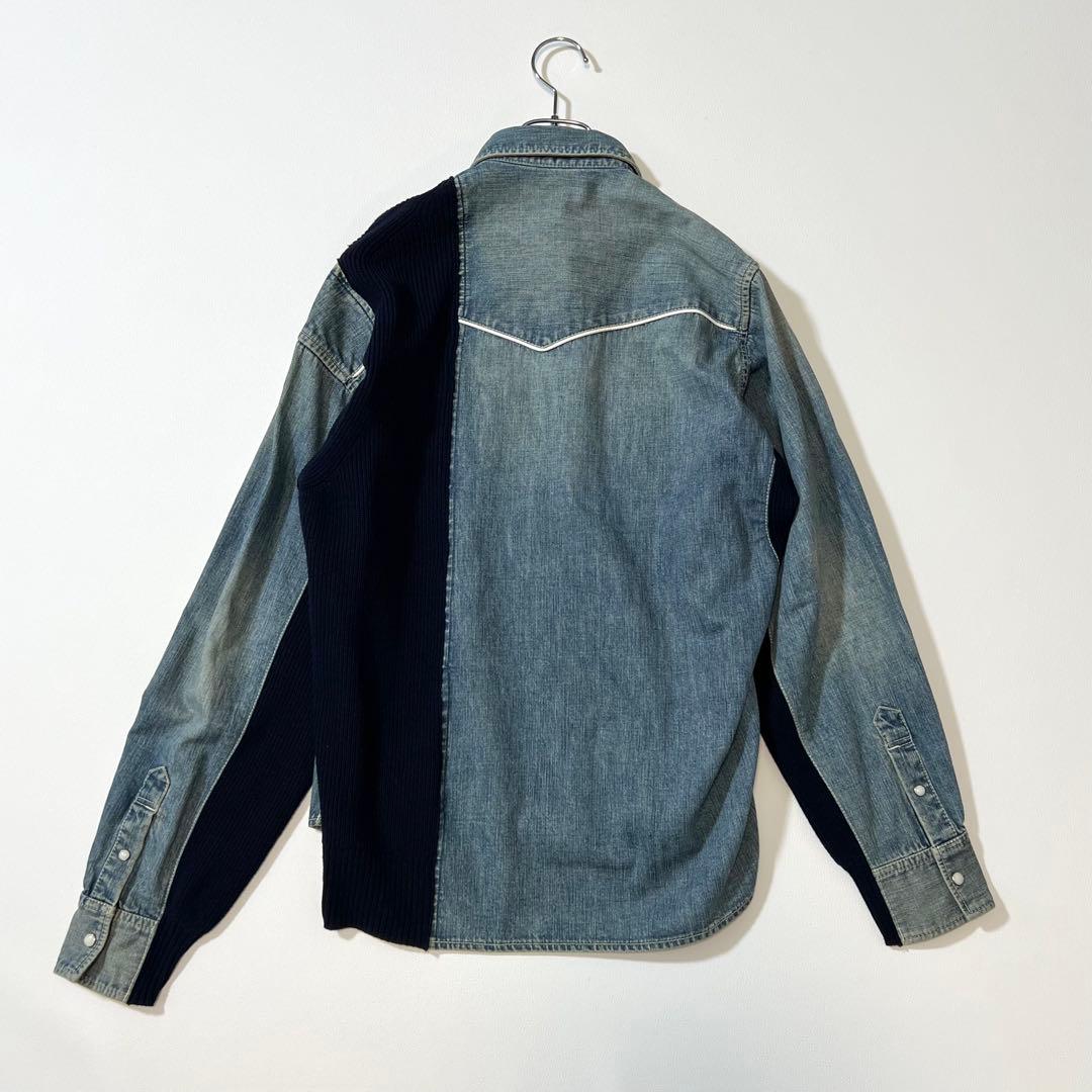3340【美品】サカイ　ドッキングデニムシャツ リブニット　異素材　インディゴ