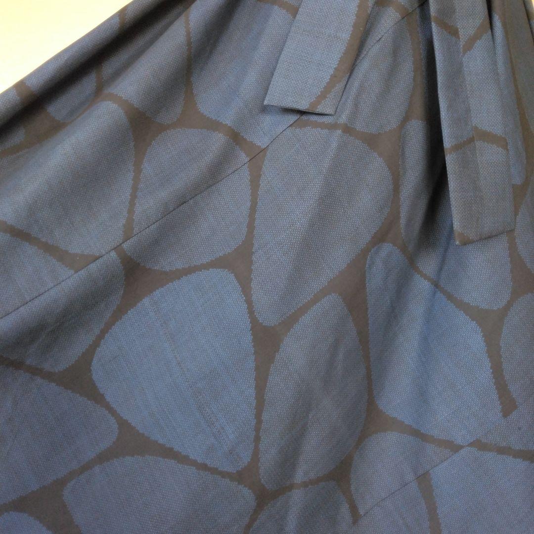 大島紬の解き生地から、 バイアス仕立てロングフレアーワンピース 　M寸