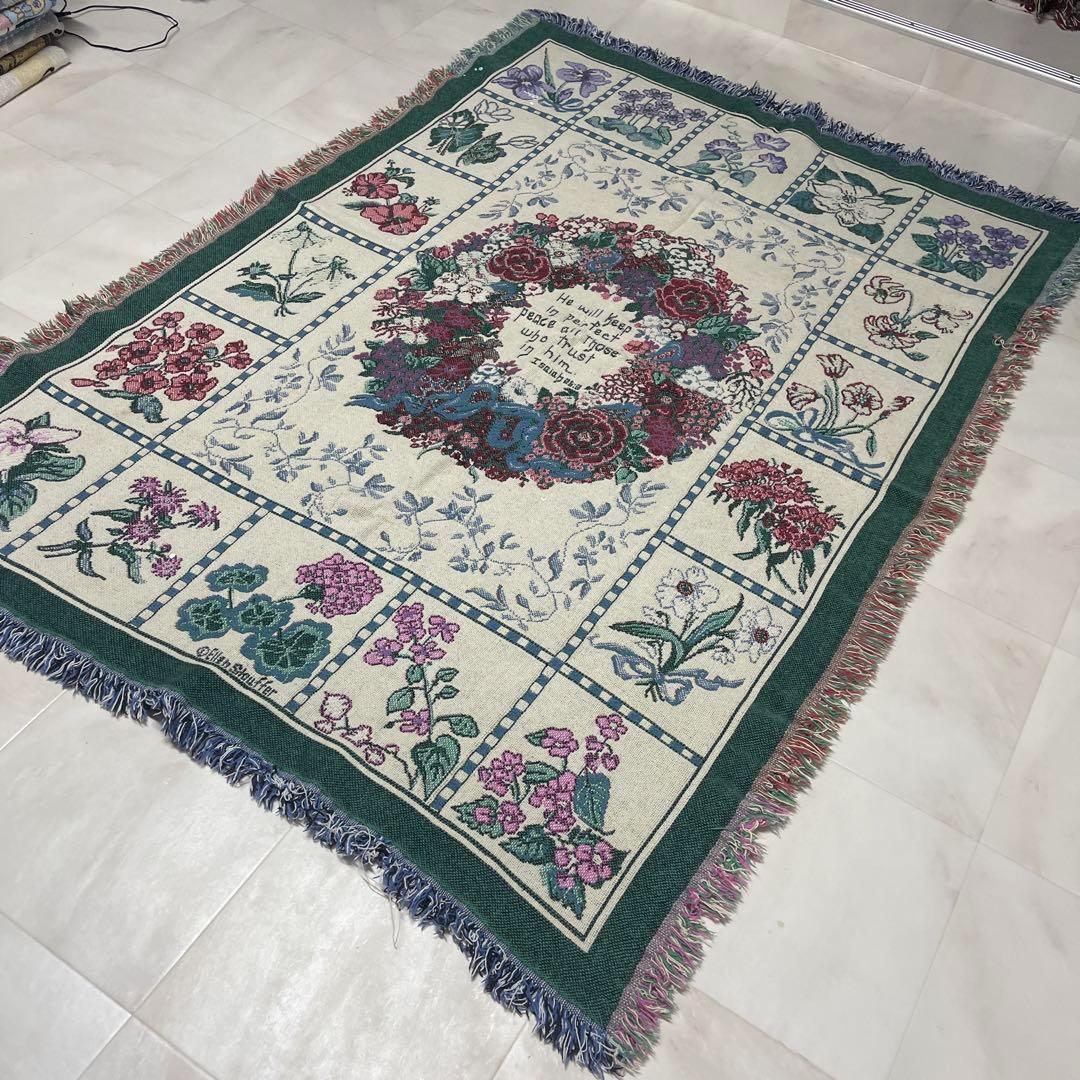 花　マルチカバー　ソファーカバー　ヴィンテージラグ　168x120