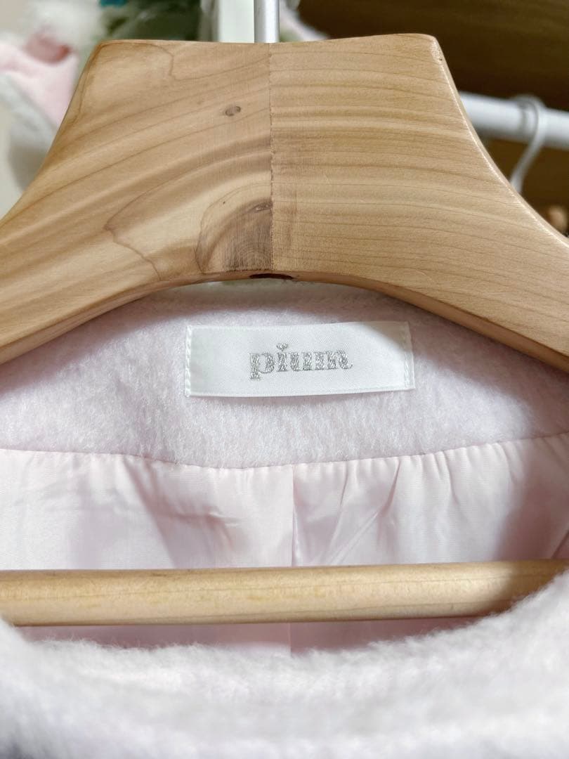 pium ハートボタンリボンベルトシャギーコート