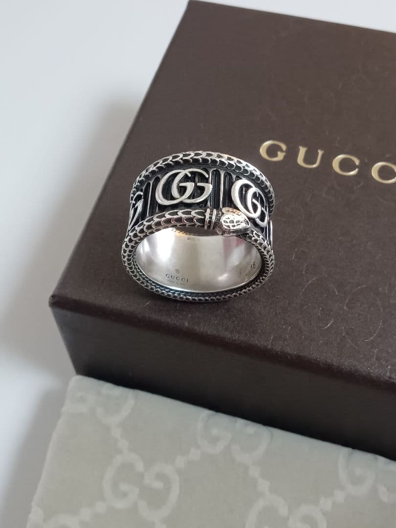 ✨【美品】GUCCI GGロゴスネークリング18号 メンズシルバー925