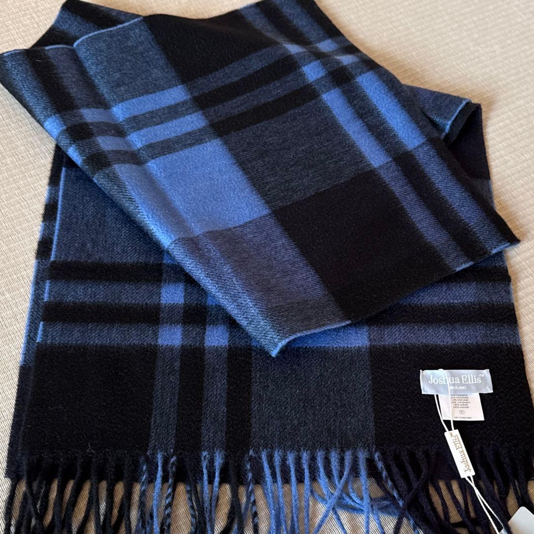 【新品】Joshua Ellis 100% カシミヤ　ブルーチェック