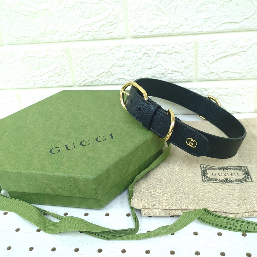 グッチ GUCCI インターロッキングG ラージ 犬用　首輪　レザー　ブラック