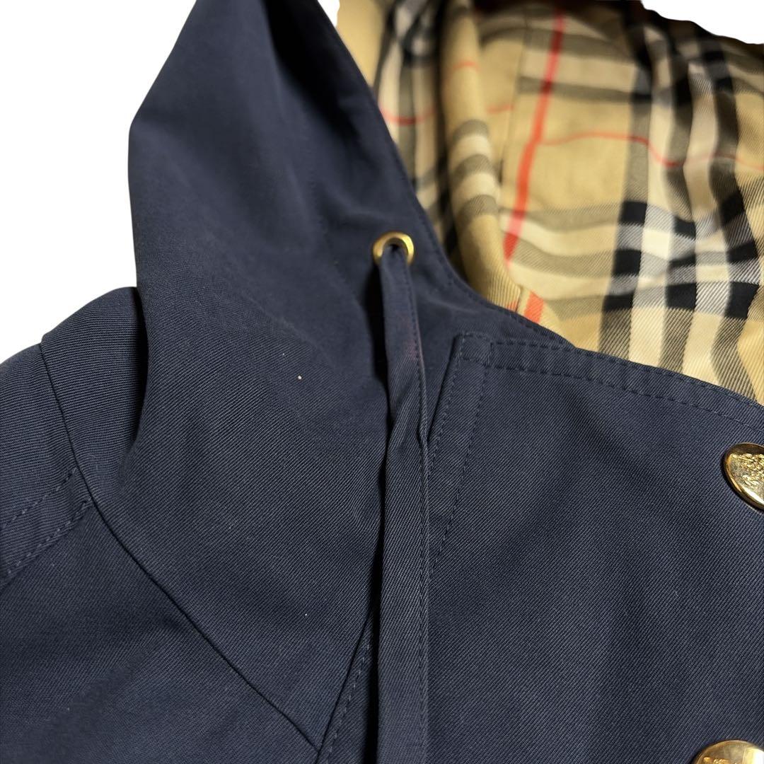 バーバリー 金ボタン コート ネイビー ノバチェック ヴィンテージ 紺 L-XL