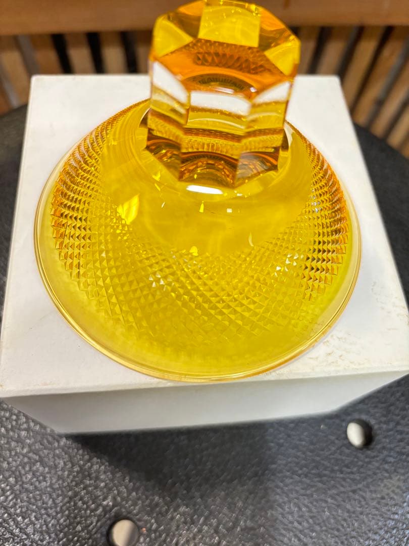 超美品 江戸被切子 二代 岳茂 作品ダイヤモンドカット 黄色 激安投売り