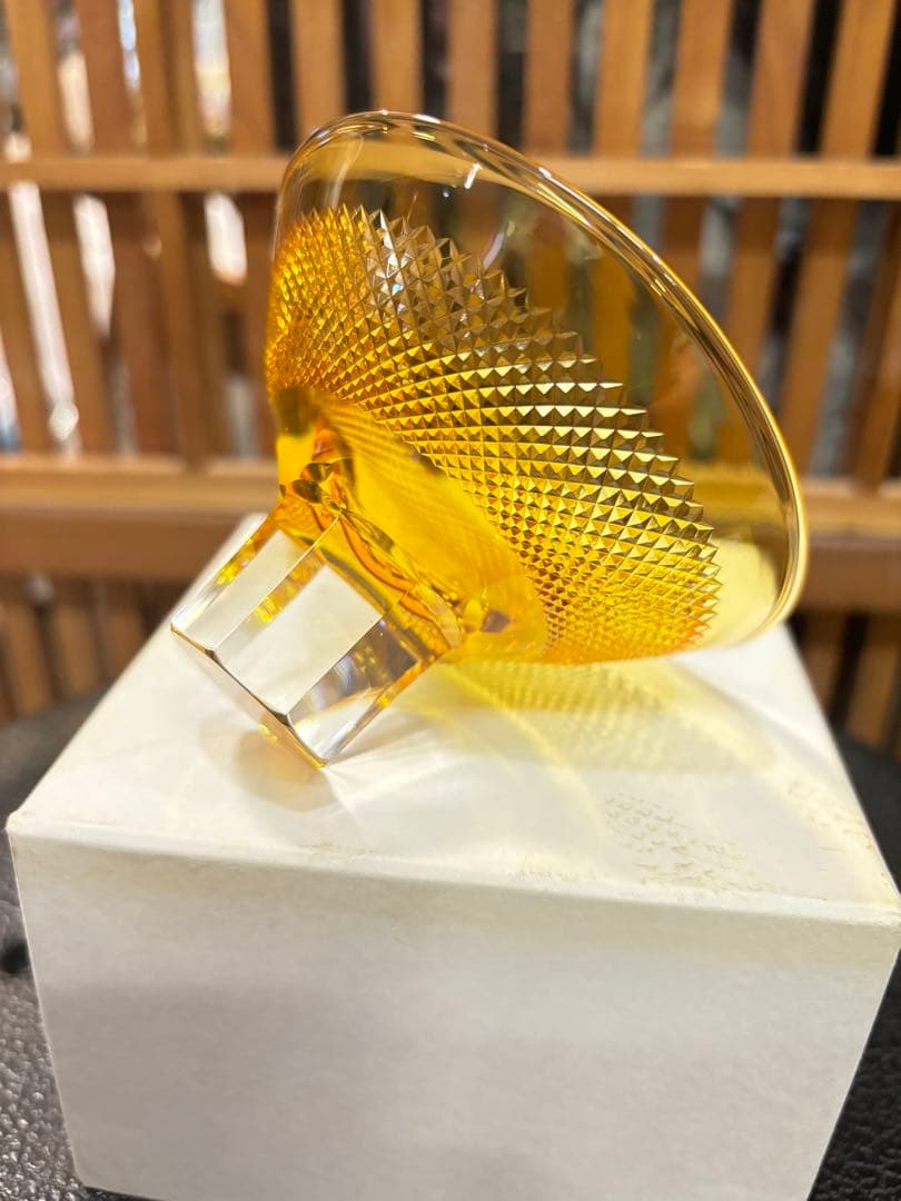 超美品 江戸被切子 二代 岳茂 作品ダイヤモンドカット 黄色 激安投売り