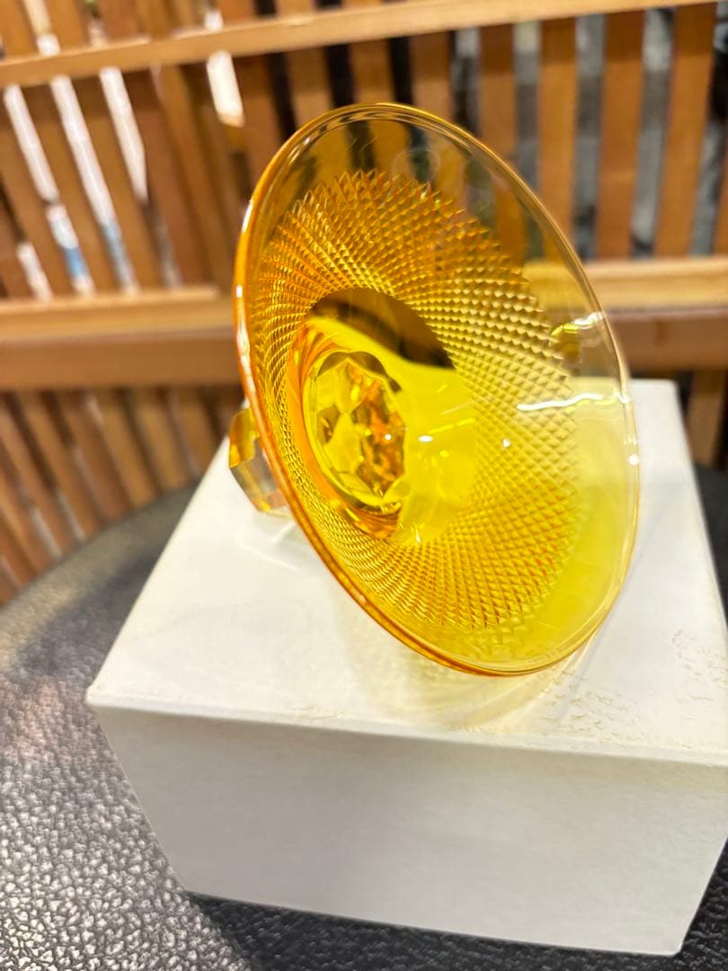 超美品 江戸被切子 二代 岳茂 作品ダイヤモンドカット 黄色 激安投売り