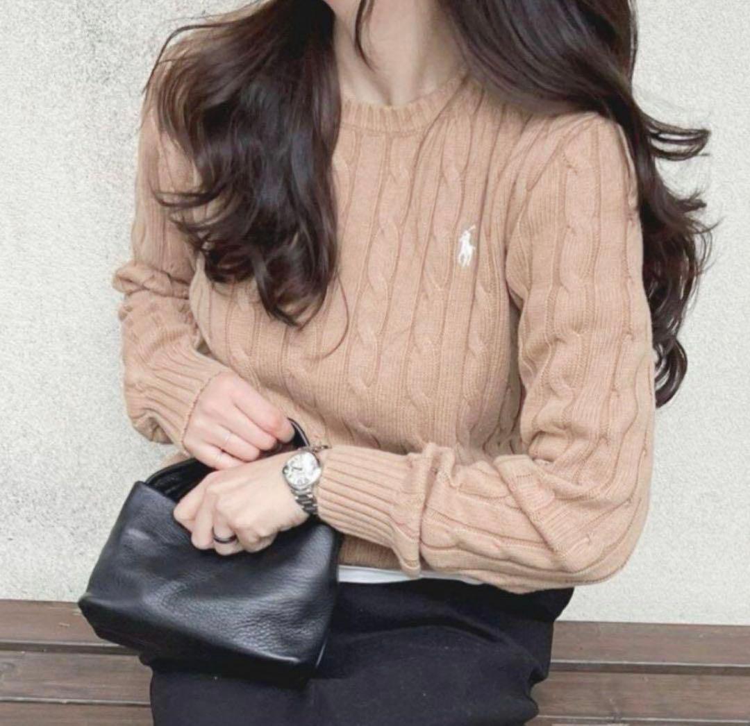 【極美品】ポロラルフローレン大人気カラーコットンケーブルセーター ホワイトポニー