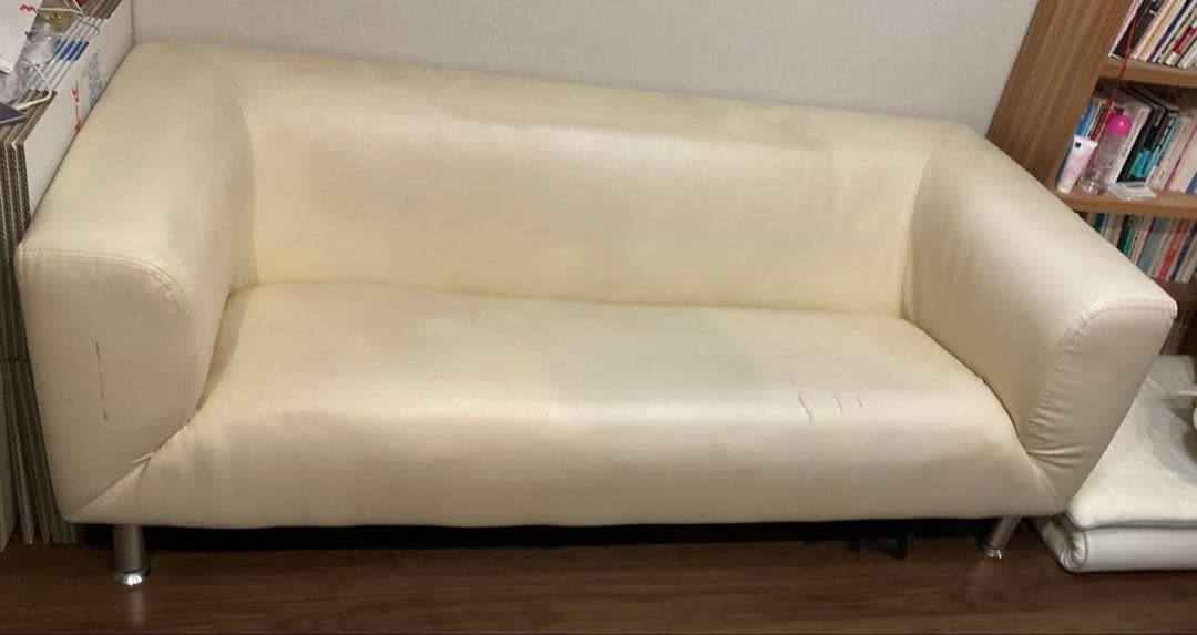 フランスベッド/ソファ/３人掛け/アイボリー/革張り/直接引取可