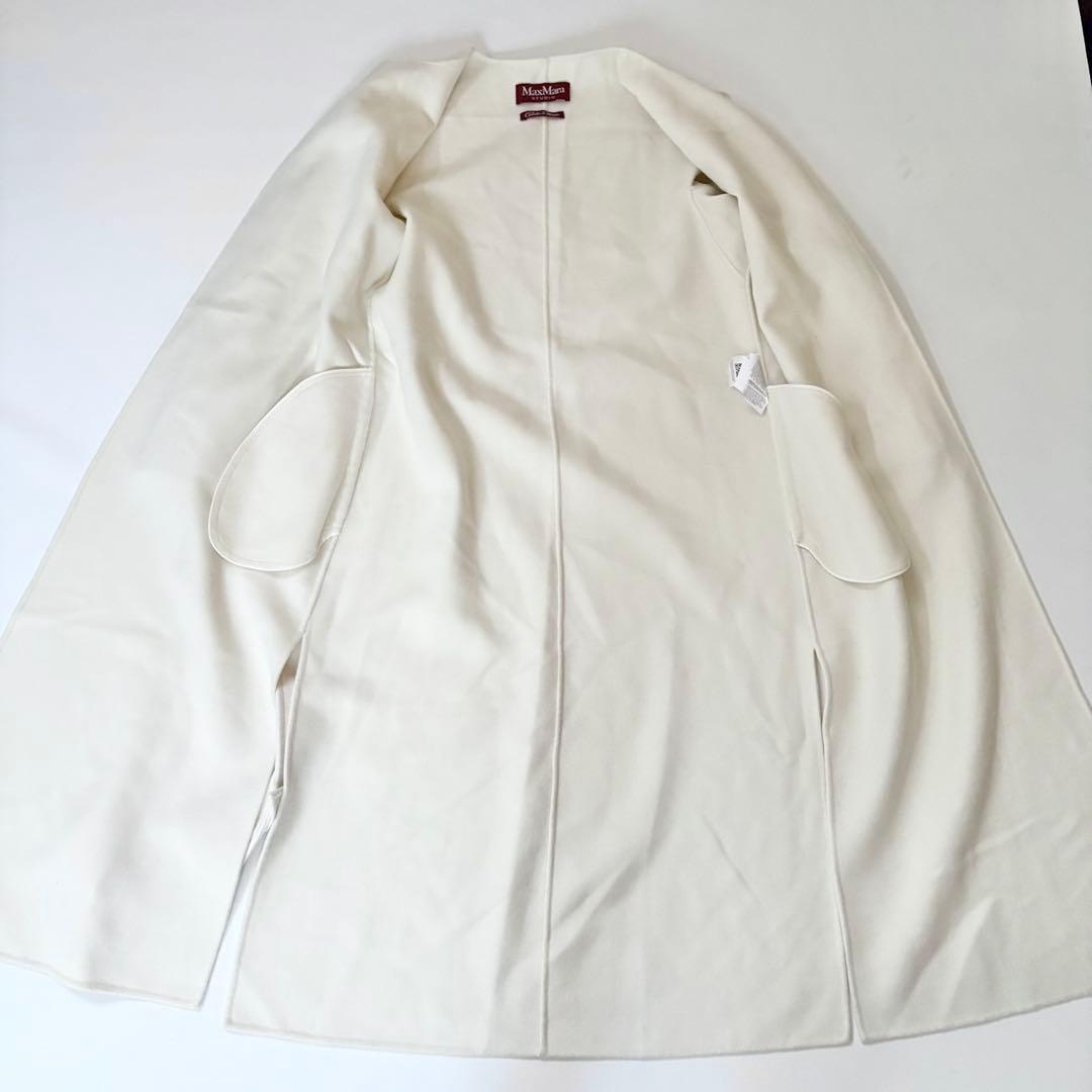 極美品✨マックスマーラ クチートアマーノ ノーカラーコート ウール カシミヤ 白