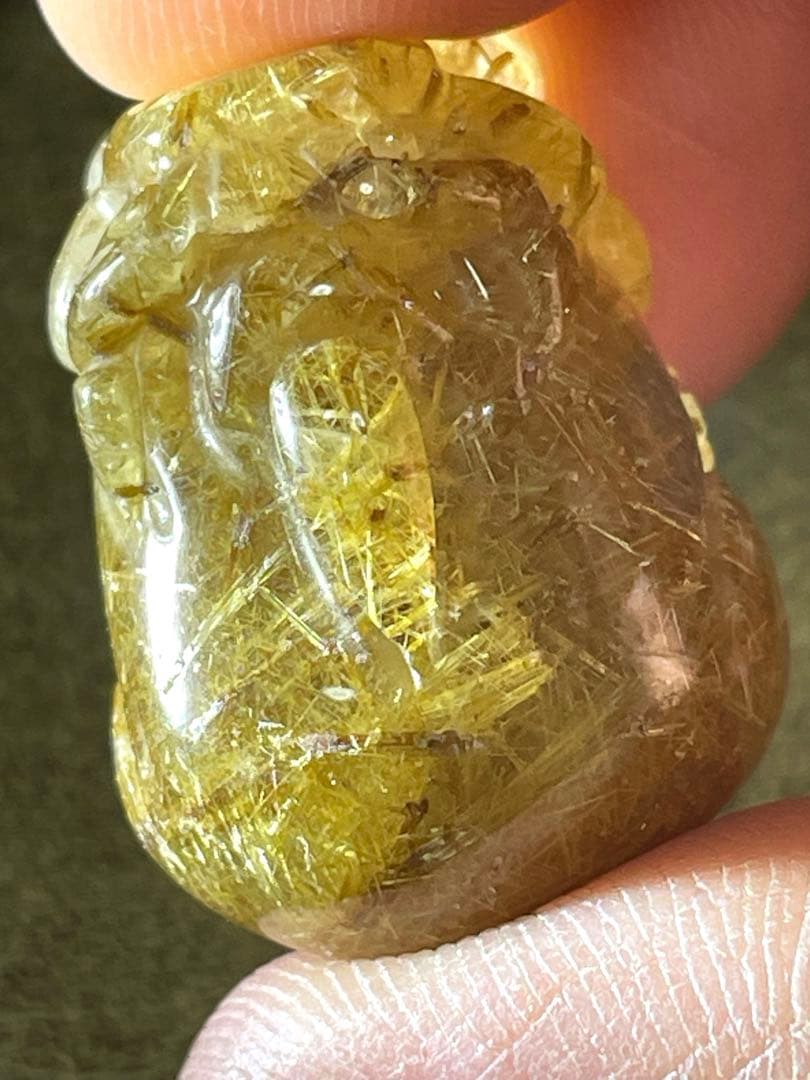 ゴールドルチルクォーツ貔貅　置物　（新品未使用）針ミチミチキラキラ金運最強