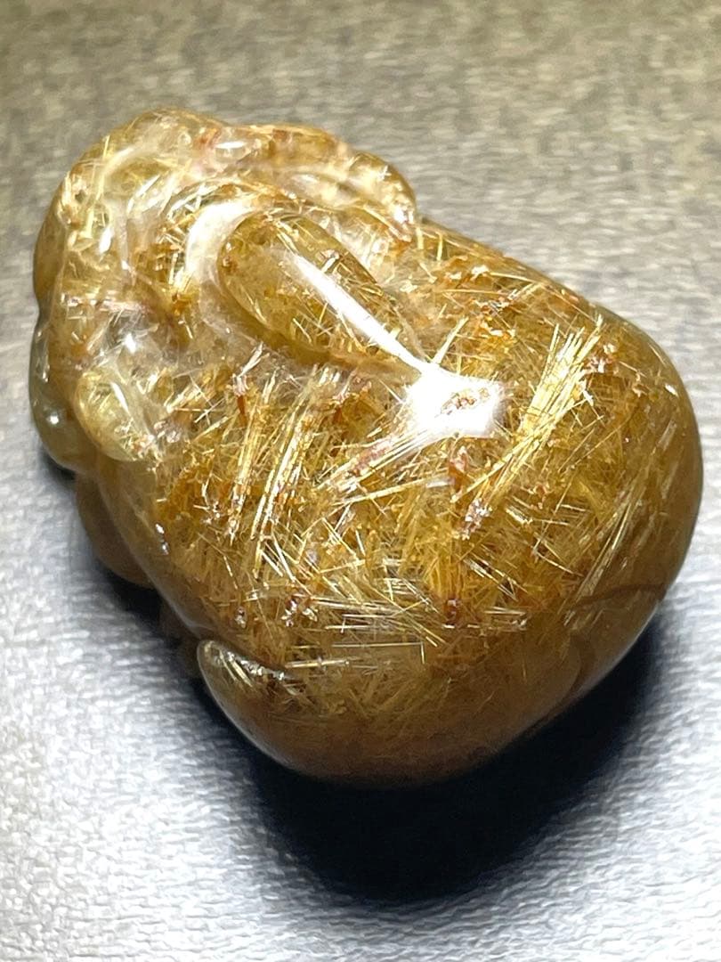 ゴールドルチルクォーツ貔貅　置物　（新品未使用）針ミチミチキラキラ金運最強