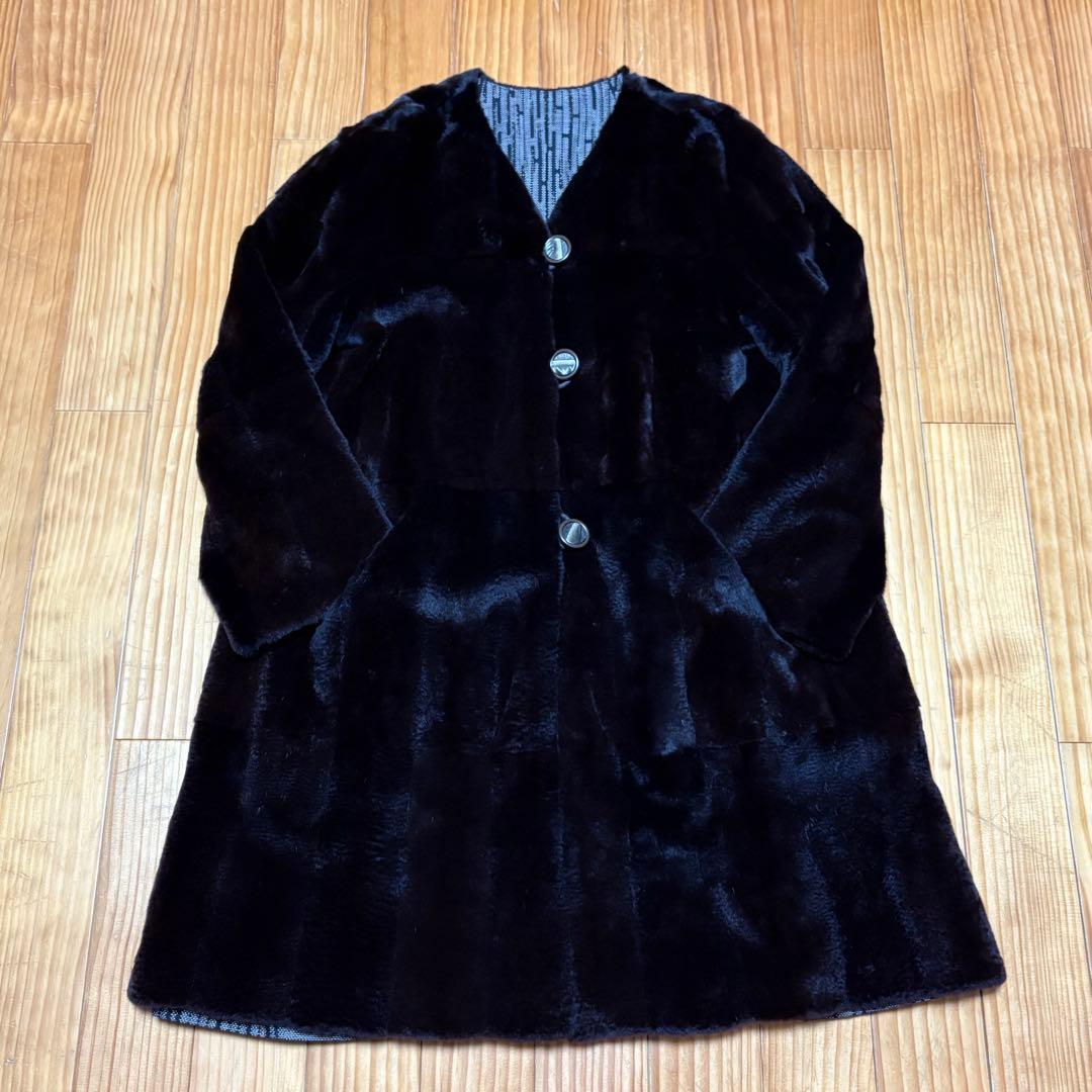 大島紬 / リアルファー リバーシブルコート 美品 着物リメイク