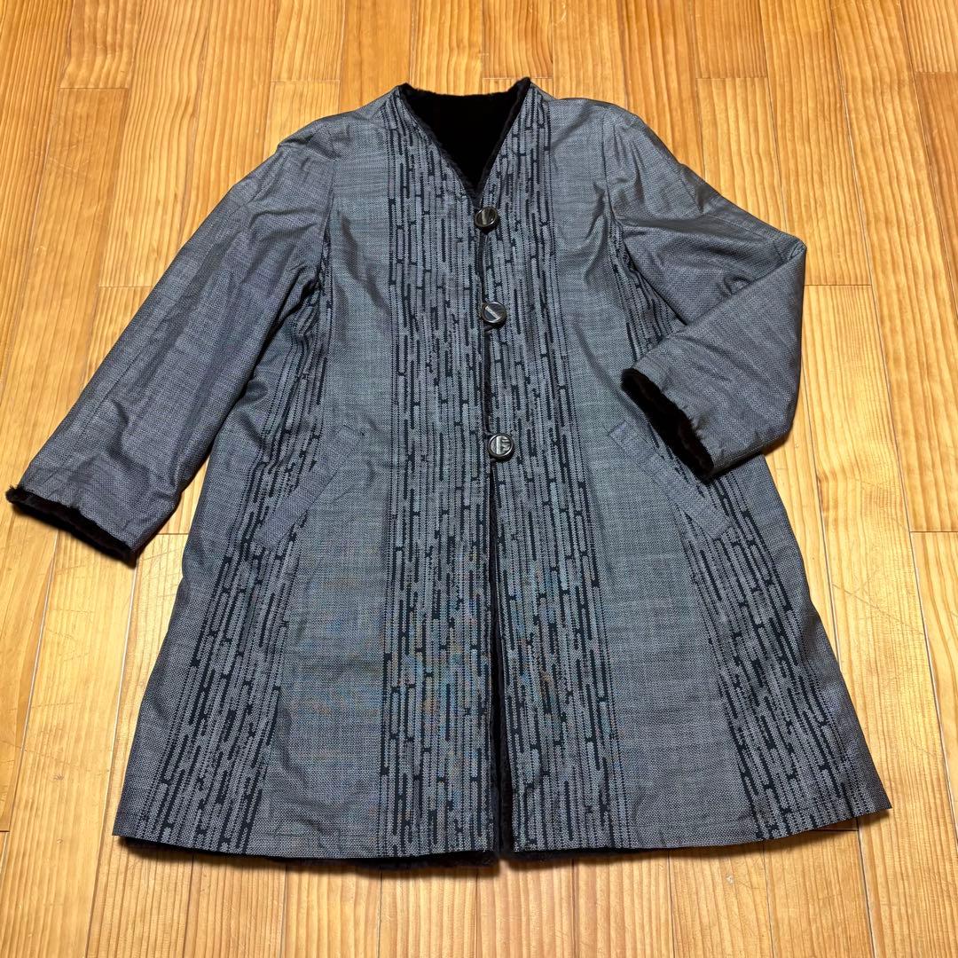 大島紬 / リアルファー リバーシブルコート 美品 着物リメイク