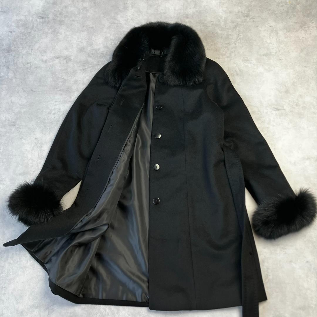 美品　定価11万　カシミヤ100％ブルーフォックスブラックコート　黒　714