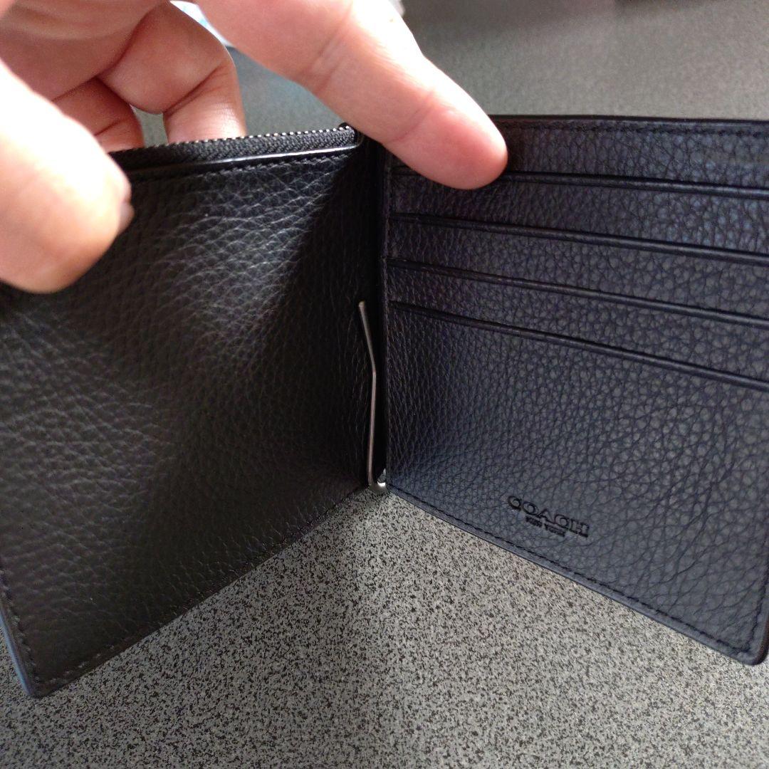 COACH　コーチ　2つ折り小銭入れ財布マネークリップ　革　ブラック