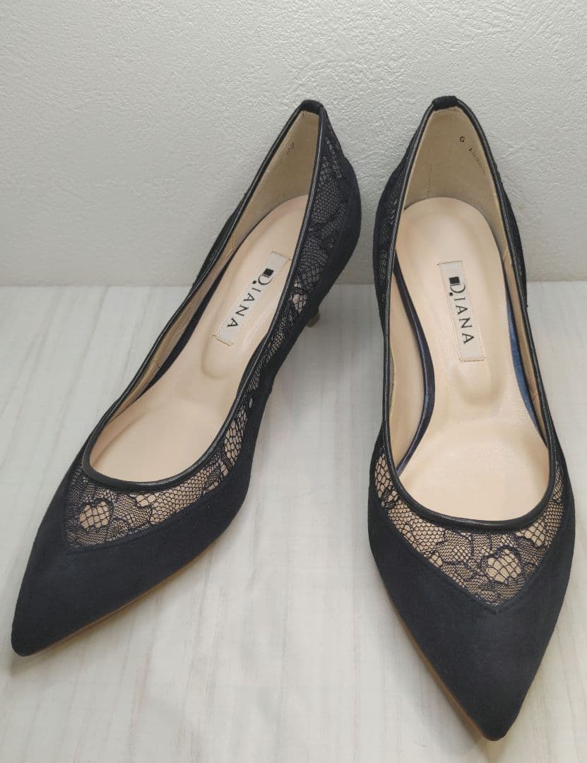 【試し履き程度】ダイアナ 23.0㎝ パンプス ネイビー レース パーティ