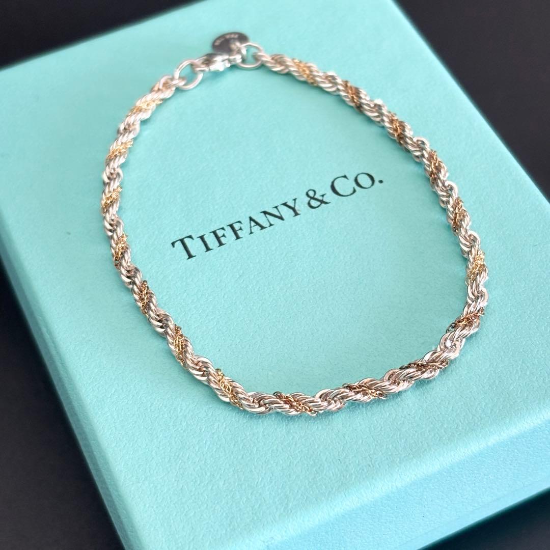 極美品 ティファニー コンビ ツイスト ロープ ブレスレット 750 925