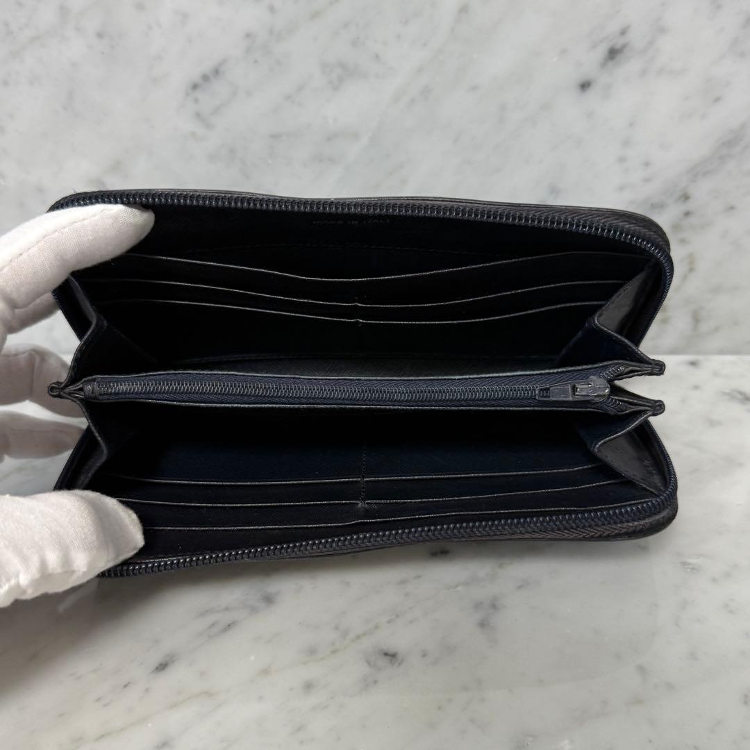 PRADA プラダ ラウンドファスナー 長財布 サフィアーノ ネイビー 3角