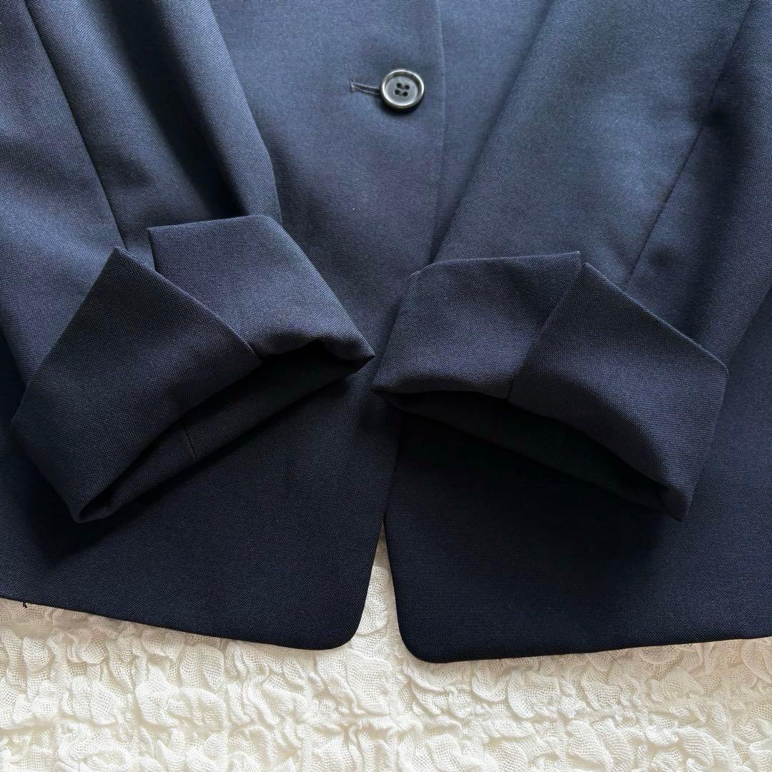 プラステ パンツスーツ セットアップ 2点セット ノーカラー 洗える M／S 紺