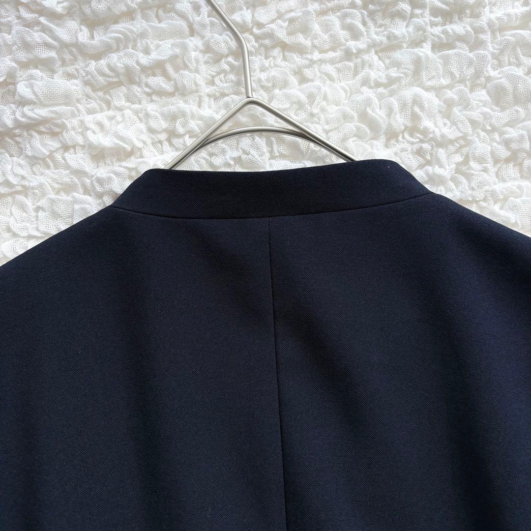 プラステ パンツスーツ セットアップ 2点セット ノーカラー 洗える M／S 紺