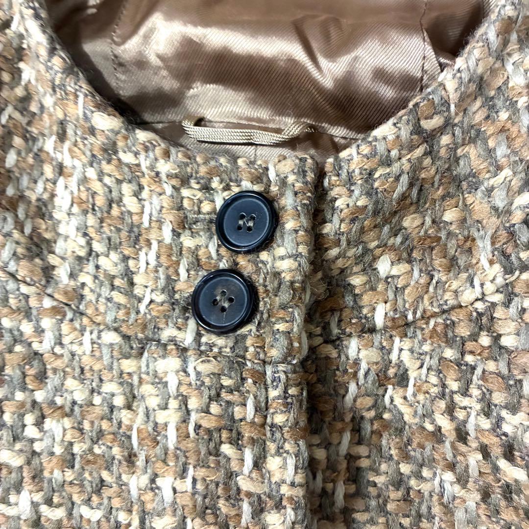 マックスマーラ モヘア アルパカ混 ミックスツイードフーデットコート 36