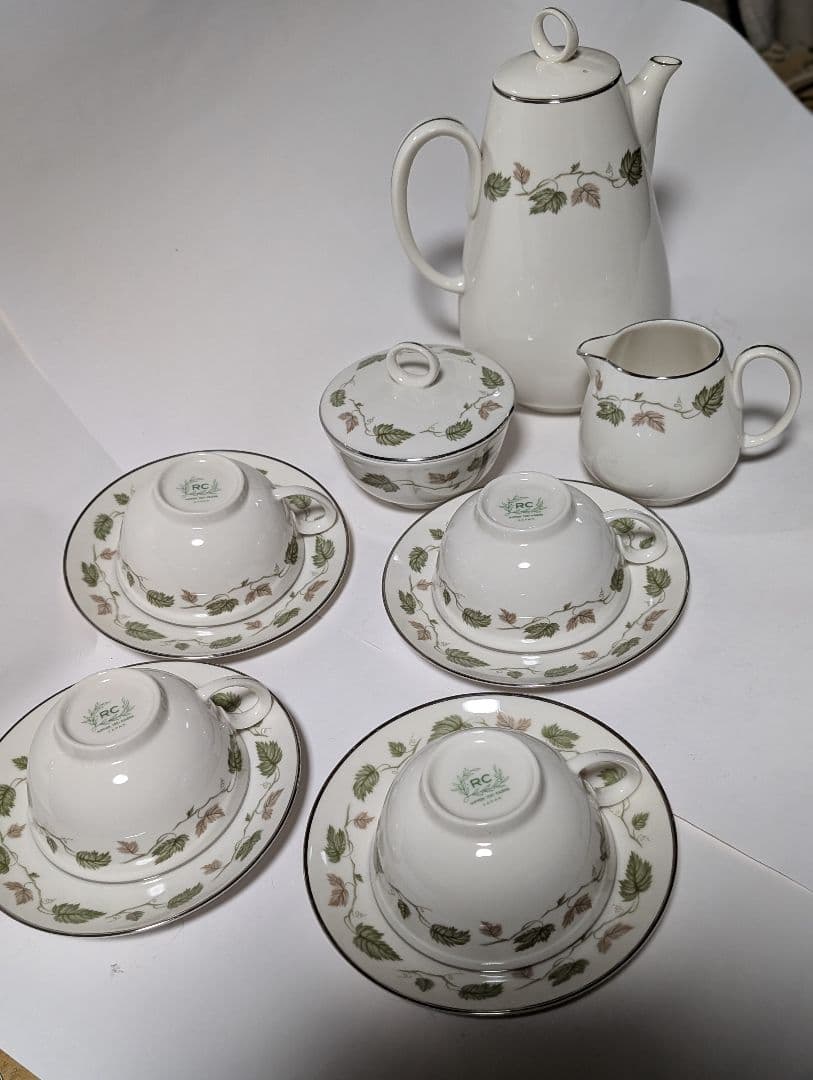 （台テ下）RC オールドノリタケ　葉模様の陶器ティーセット