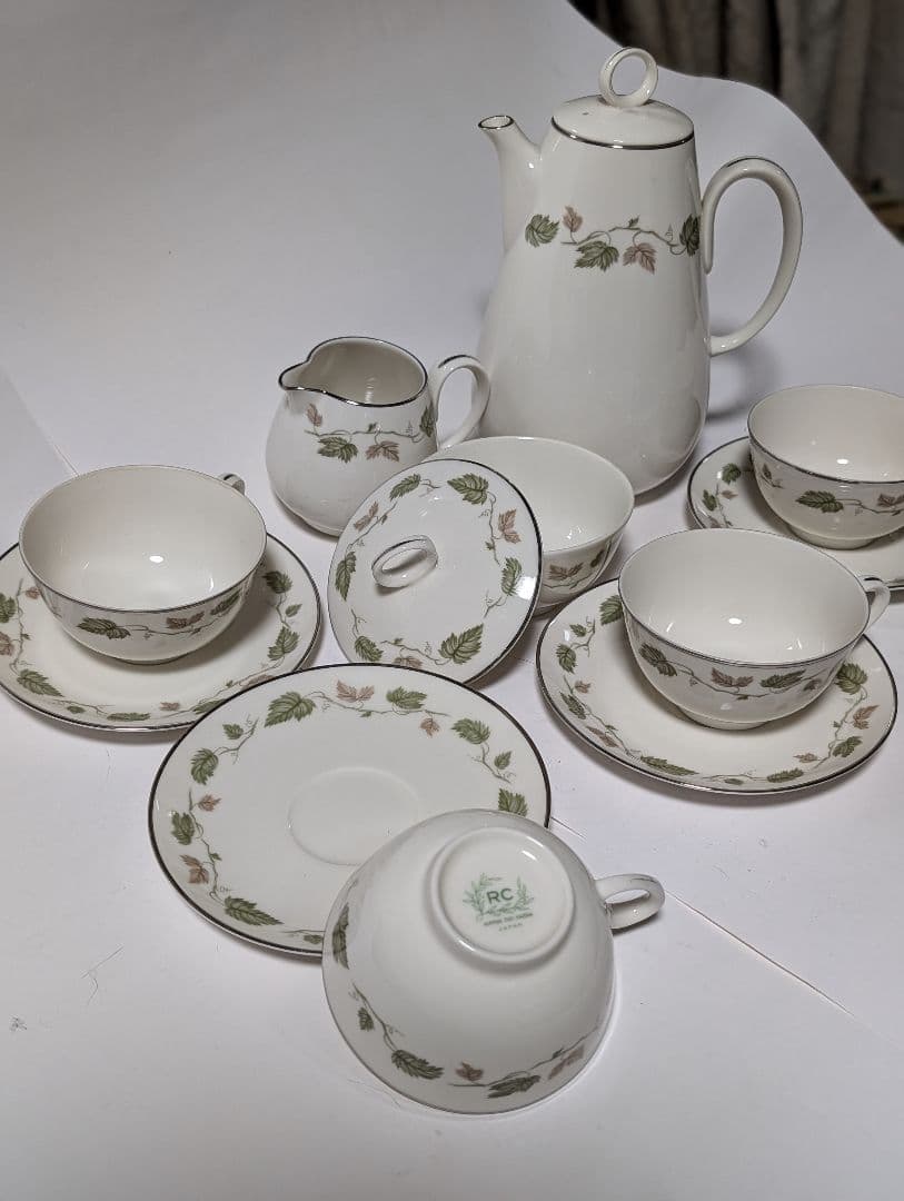 （台テ下）RC オールドノリタケ　葉模様の陶器ティーセット