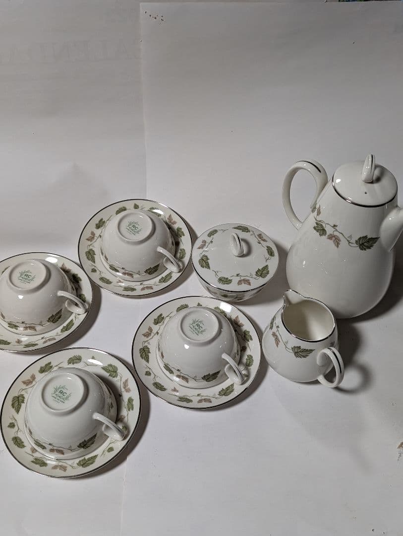 （台テ下）RC オールドノリタケ　葉模様の陶器ティーセット