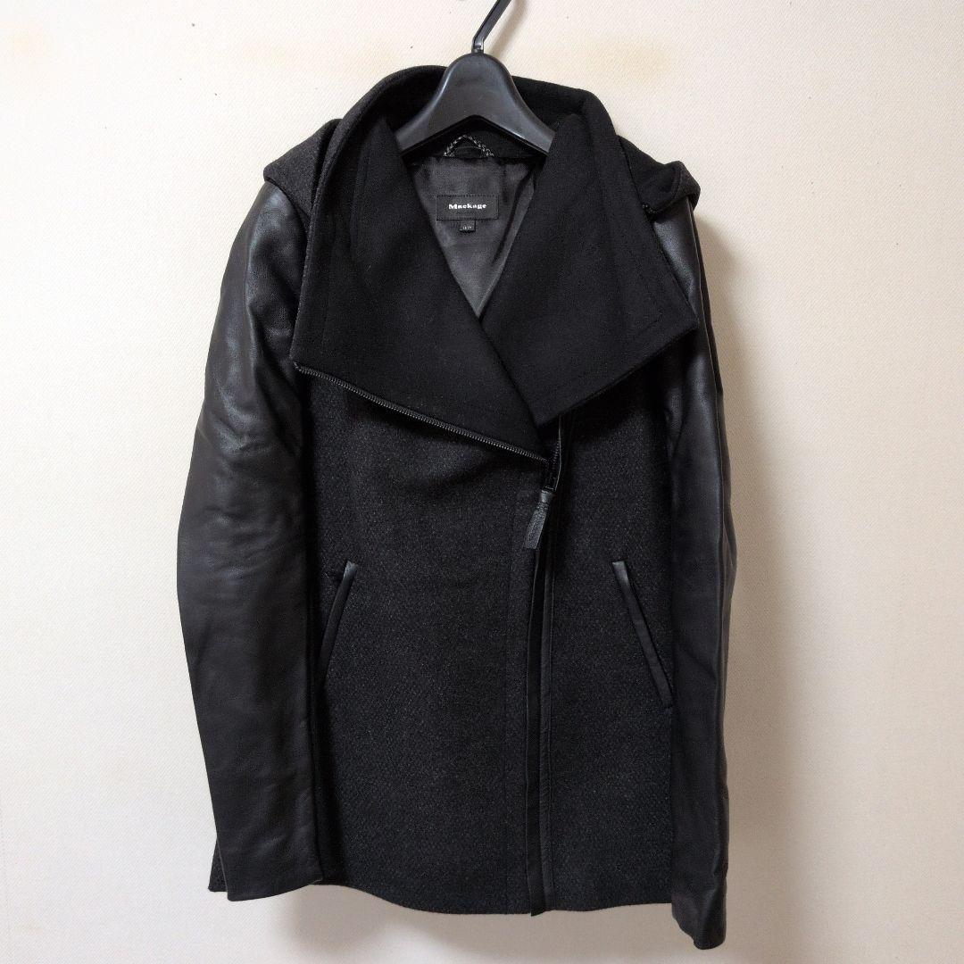✿マッカージュ✿レザー切り替え　フーディージャケット　ブラック　美品