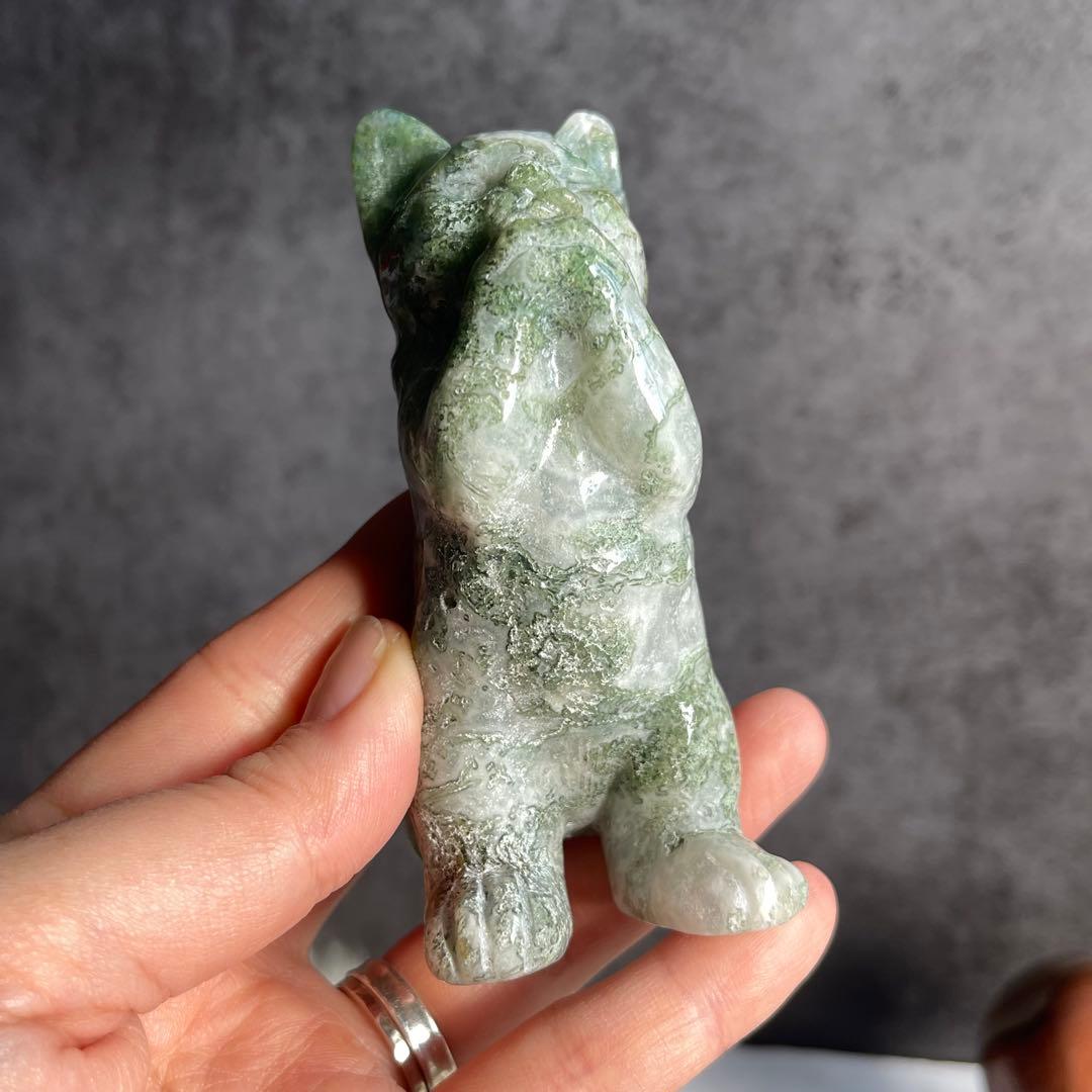 モスアゲート 猫 2本立ち 天然石